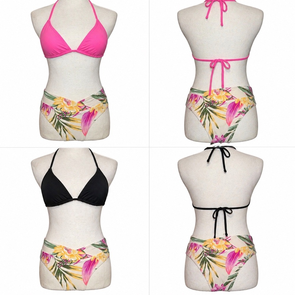 Freshwater Womens Tropical Floral Bikini Bottom V Front Ivory Pink S FA21SB34RP - Picture 7 of 9